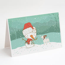 Load image into Gallery viewer, Jack Russell Terrier Snowman Christmas Greeting Cards -  Blank Note Cards – 8-Pack of Artist-Designed Cards with Envelopes
