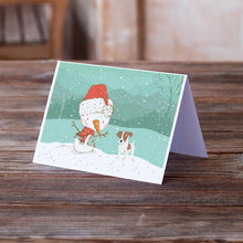 Load image into Gallery viewer, Jack Russell Terrier #2 Snowman Christmas Greeting Cards -  Blank Note Cards – 8-Pack of Artist-Designed Cards with Envelopes