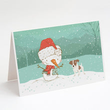 Load image into Gallery viewer, Jack Russell Terrier #2 Snowman Christmas Greeting Cards -  Blank Note Cards – 8-Pack of Artist-Designed Cards with Envelopes