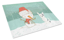 Load image into Gallery viewer, Black and White Terrier Snowman Christmas Glass Cutting Boards – Durable, Decorative Kitchen Art Large CK2095LCB