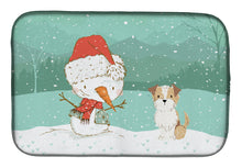 Load image into Gallery viewer, Brown and White Terrier Snowman Christmas Dish Drying Mat – Absorbent, Artistic Kitchen Essentials CK2096DDM