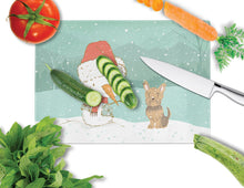 Load image into Gallery viewer, Yorkie Cropped Ears Snowman Christmas Glass Cutting Boards – Durable, Decorative Kitchen Art Large CK2098LCB