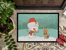 Load image into Gallery viewer, Yorkie Cropped Ears Snowman Christmas Doormat - 18x27 Decorative Floor Mat – Indoor/Outdoor Rug with Artistic Flair CK2098MAT