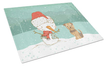 Load image into Gallery viewer, Yorkie Natural Ears Snowman Christmas Glass Cutting Boards – Durable, Decorative Kitchen Art Large CK2099LCB