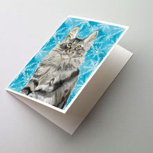 Load image into Gallery viewer, Maine Coon Winter Snowflake Greeting Cards -  Blank Note Cards – 8-Pack of Artist-Designed Cards with Envelopes