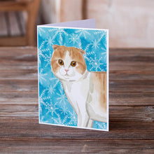 Load image into Gallery viewer, Scottish Fold Winter Snowflake Greeting Cards -  Blank Note Cards – 8-Pack of Artist-Designed Cards with Envelopes