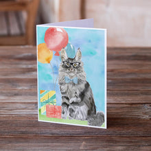 Load image into Gallery viewer, Maine Coon Happy Birthday Greeting Cards -  Blank Note Cards – 8-Pack of Artist-Designed Cards with Envelopes