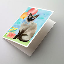 Load image into Gallery viewer, Siamese Happy Birthday Greeting Cards -  Blank Note Cards – 8-Pack of Artist-Designed Cards with Envelopes