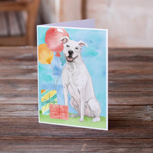 Load image into Gallery viewer, Happy Birthday White Staffordshire Bull Terrier Greeting Cards -  Blank Note Cards – 8-Pack of Artist-Designed Cards with Envelopes