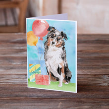 Load image into Gallery viewer, Happy Birthday Australian Shepherd Greeting Cards -  Blank Note Cards – 8-Pack of Artist-Designed Cards with Envelopes