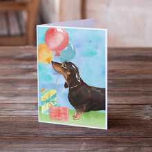 Load image into Gallery viewer, Happy Birthday Black and Tan Dachshund Greeting Cards -  Blank Note Cards – 8-Pack of Artist-Designed Cards with Envelopes
