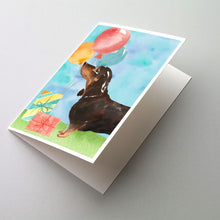 Load image into Gallery viewer, Happy Birthday Black and Tan Dachshund Greeting Cards -  Blank Note Cards – 8-Pack of Artist-Designed Cards with Envelopes