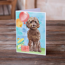 Load image into Gallery viewer, Happy Birthday Brown Cockapoo Greeting Cards -  Blank Note Cards – 8-Pack of Artist-Designed Cards with Envelopes