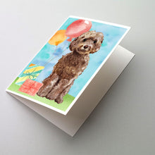 Load image into Gallery viewer, Happy Birthday Brown Cockapoo Greeting Cards -  Blank Note Cards – 8-Pack of Artist-Designed Cards with Envelopes