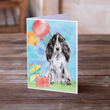 Load image into Gallery viewer, Happy Birthday Black Parti Cocker Spaniel Greeting Cards -  Blank Note Cards – 8-Pack of Artist-Designed Cards with Envelopes