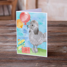 Load image into Gallery viewer, Happy Birthday Silver Poodle Greeting Cards -  Blank Note Cards – 8-Pack of Artist-Designed Cards with Envelopes