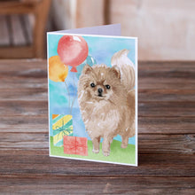 Load image into Gallery viewer, Happy Birthday Pomeranian Greeting Cards -  Blank Note Cards – 8-Pack of Artist-Designed Cards with Envelopes