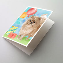 Load image into Gallery viewer, Happy Birthday Pomeranian Greeting Cards -  Blank Note Cards – 8-Pack of Artist-Designed Cards with Envelopes