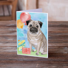 Load image into Gallery viewer, Happy Birthday Pug Greeting Cards -  Blank Note Cards – 8-Pack of Artist-Designed Cards with Envelopes