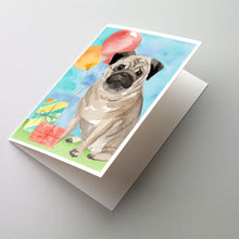 Load image into Gallery viewer, Happy Birthday Pug Greeting Cards -  Blank Note Cards – 8-Pack of Artist-Designed Cards with Envelopes