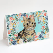 Load image into Gallery viewer, American Shorthair Brown Tabby Spring Flowers Greeting Cards -  Blank Note Cards – 8-Pack of Artist-Designed Cards with Envelopes