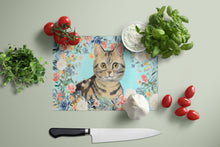 Load image into Gallery viewer, American Shorthair Brown Tabby Spring Flowers Glass Cutting Boards – Durable, Decorative Kitchen Art Large CK3387LCB
