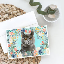 Load image into Gallery viewer, British Shorthair Spring Flowers Greeting Cards -  Blank Note Cards – 8-Pack of Artist-Designed Cards with Envelopes