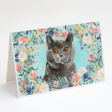 Load image into Gallery viewer, British Shorthair Spring Flowers Greeting Cards -  Blank Note Cards – 8-Pack of Artist-Designed Cards with Envelopes