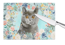 Load image into Gallery viewer, British Shorthair Spring Flowers Glass Cutting Boards – Durable, Decorative Kitchen Art Large CK3392LCB