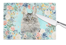 Load image into Gallery viewer, Maine Coon Spring Flowers Glass Cutting Boards – Durable, Decorative Kitchen Art Large CK3393LCB