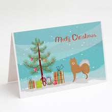 Load image into Gallery viewer, Brown &amp; White Elo dog Christmas Tree Greeting Cards -  Blank Note Cards – 8-Pack of Artist-Designed Cards with Envelopes