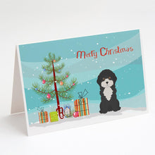 Load image into Gallery viewer, Black and White Cyprus Poodle Christmas Tree Greeting Cards -  Blank Note Cards – 8-Pack of Artist-Designed Cards with Envelopes