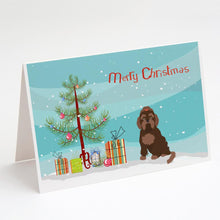Load image into Gallery viewer, Brown Russian Tsvetnaya Bolonka Lap Dog  Christmas Tree Greeting Cards -  Blank Note Cards – 8-Pack of Artist-Designed Cards with Envelopes