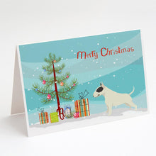 Load image into Gallery viewer, Black and White Bull Terrier Christmas Tree Greeting Cards -  Blank Note Cards – 8-Pack of Artist-Designed Cards with Envelopes