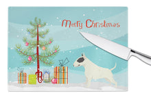 Load image into Gallery viewer, Black and White Bull Terrier Christmas Tree Glass Cutting Boards – Durable, Decorative Kitchen Art Large CK3527LCB