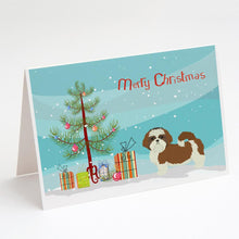 Load image into Gallery viewer, Shih Tzu Christmas Tree Greeting Cards -  Blank Note Cards – 8-Pack of Artist-Designed Cards with Envelopes