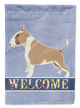 Load image into Gallery viewer, Fawn and White Bull Terrier Welcome Garden Flag - Outdoor Decorative Yard Flag CK3587GF