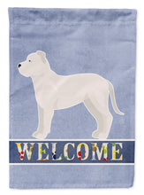 Load image into Gallery viewer, White Bullboxer Welcome Flag Canvas House Size CK3714CHF