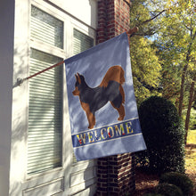 Load image into Gallery viewer, Black and Tan Pomchi Welcome Flag Canvas House Size CK3765CHF