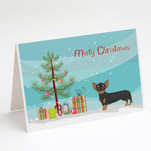 Load image into Gallery viewer, Black and Tan Chiweenie Christmas Tree Greeting Cards -  Blank Note Cards – 8-Pack of Artist-Designed Cards with Envelopes