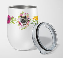 Load image into Gallery viewer, Akita Pink Flowers Stainless Steel 12 oz Stemless Wine Glass CK4113TBL12