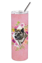 Load image into Gallery viewer, Akita Pink Flowers Double Walled Stainless Steel 20 oz Skinny Tumbler CK4113TBL20