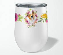 Load image into Gallery viewer, Basenji Pink Flowers Stainless Steel 12 oz Stemless Wine Glass CK4115TBL12