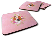 Load image into Gallery viewer, Basset Hound Pink Flowers Coasters - Set of 4 Lightweight Foam, Absorbent Drink Coasters  CK4116FC
