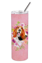 Load image into Gallery viewer, Basset Hound Pink Flowers Double Walled Stainless Steel 20 oz Skinny Tumbler CK4116TBL20