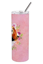 Load image into Gallery viewer, Basset Hound Pink Flowers Double Walled Stainless Steel 20 oz Skinny Tumbler CK4116TBL20