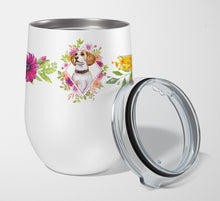 Load image into Gallery viewer, Beagle Pink Flowers Stainless Steel 12 oz Stemless Wine Glass CK4117TBL12