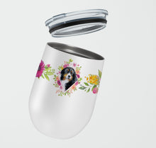Load image into Gallery viewer, Bernese Mountain Dog Pink Flowers Stainless Steel 12 oz Stemless Wine Glass CK4118TBL12