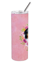 Load image into Gallery viewer, Bernese Mountain Dog Pink Flowers Double Walled Stainless Steel 20 oz Skinny Tumbler CK4118TBL20