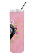 Load image into Gallery viewer, Bernese Mountain Dog Pink Flowers Double Walled Stainless Steel 20 oz Skinny Tumbler CK4118TBL20